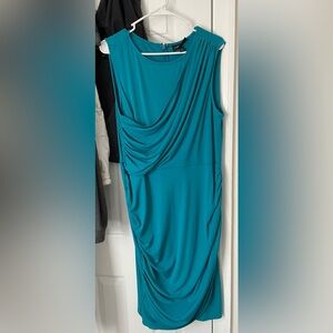 Sleeveless ruched dress in size 16 turquoise